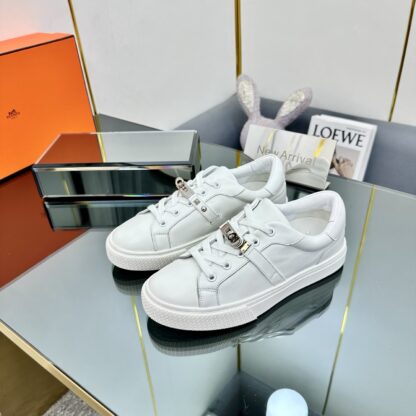 Hermes couple thick-soled lace-up fashionable white casual shoes - Image 9