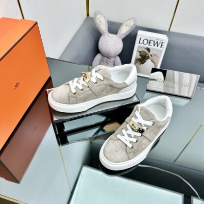 Hermes couple thick-soled lace-up fashionable apricot white casual shoes - Image 9