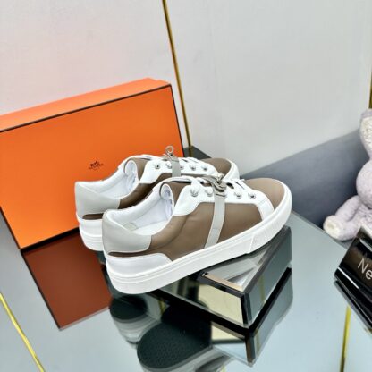 Hermes Couple's Thick-soled Lace-up Fashion Gray Apricot Casual Shoes - Image 9