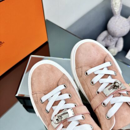 Hermes milk tea color couple's lace-up thick-soled fashionable casual shoes - Image 9