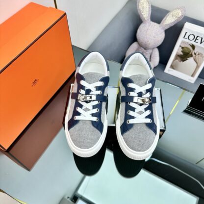 Hermes blue-grey couple's lace-up thick-soled fashionable casual shoes - Image 9