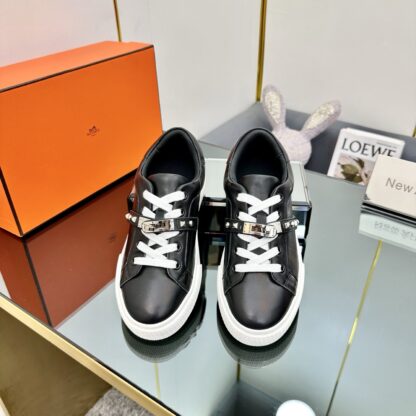 Hermes black and white couple's lace-up thick-soled fashionable casual shoes - Image 9
