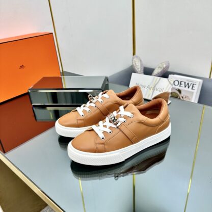 Hermes light brown couple's lace-up thick-soled fashionable casual shoes - Image 9