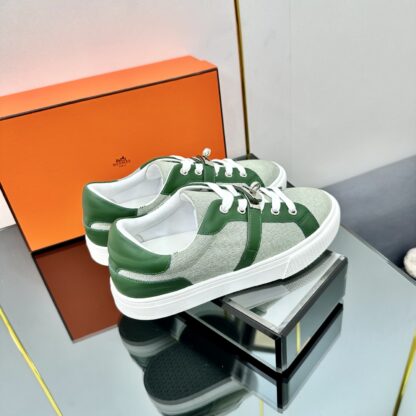 Hermes green and white couple's lace-up thick-soled fashionable casual shoes - Image 9