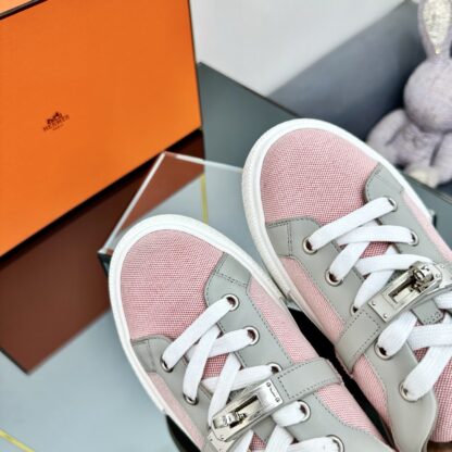 Hermes pink and gray couple's lace-up thick-soled fashionable casual shoes - Image 9