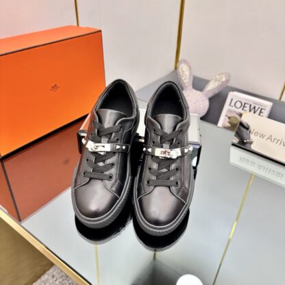 Hermes pure black couple's lace-up thick-soled fashionable casual shoes - Image 9