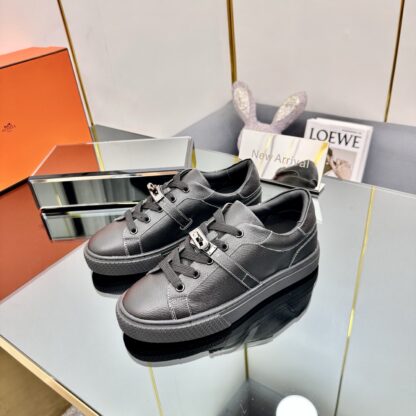 Hermes black couple's lace-up thick-soled fashionable casual shoes - Image 9