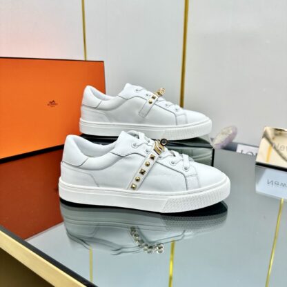 Hermes pure white couple's lace-up thick-soled fashionable casual shoes - Image 9