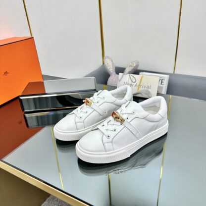 Hermes white couple's lace-up thick-soled fashionable casual shoes - Image 9