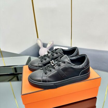Hermès couple's lace-up thick-soled black casual shoes - Image 9