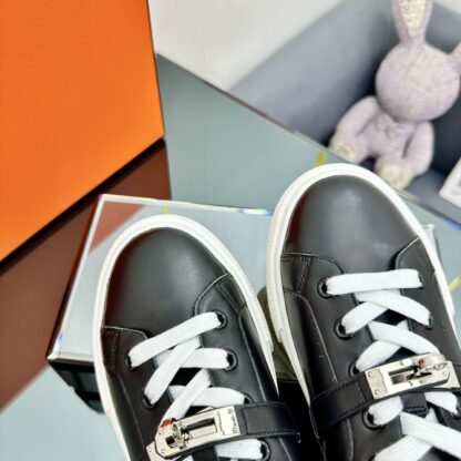 Hermes couple's lace-up thick-soled black and white casual shoes - Image 9