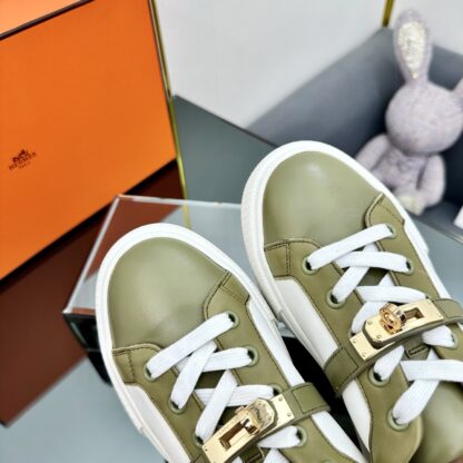 Hermes couple's lace-up thick-soled green and white comfortable casual shoes - Image 9