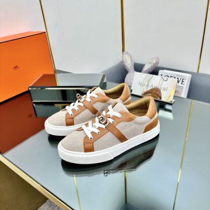 Hermes couple's lace-up thick-soled apricot brown comfortable casual shoes - Image 9