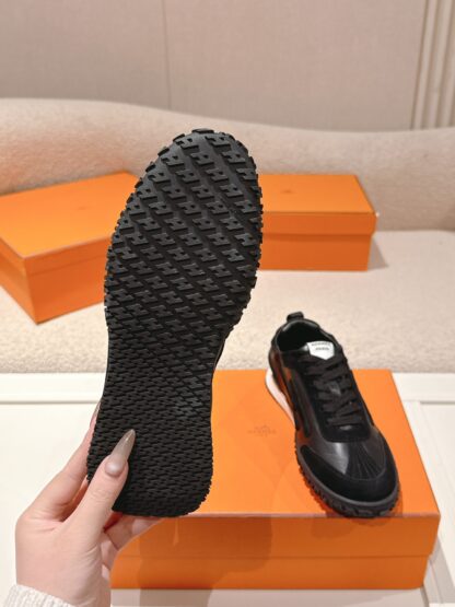 Hermès black goatskin contrasting sneakers, 2cm thick sole - Image 9