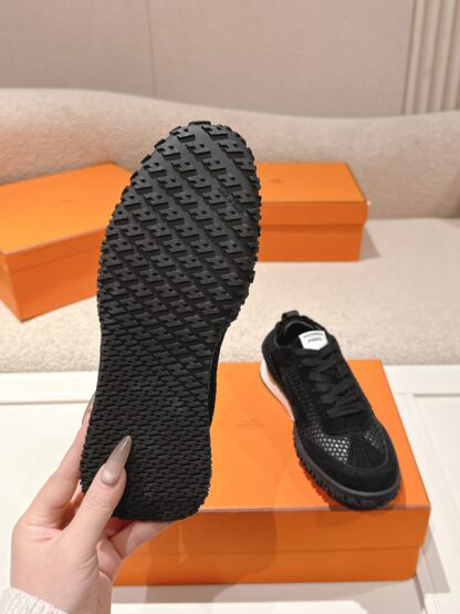 Hermès pure black goatskin contrast color sneakers, 2cm thick sole - Image 9