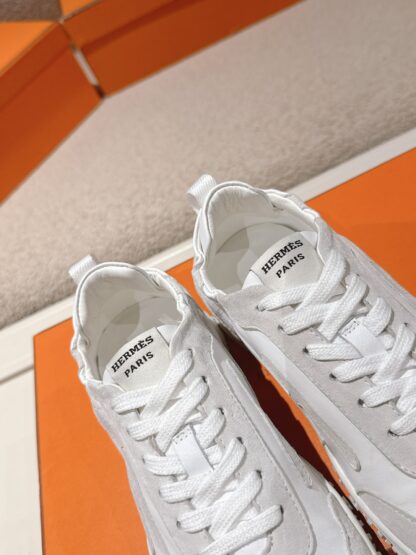 Hermès white and grey goatskin contrasting sneakers, 2cm thick sole - Image 9