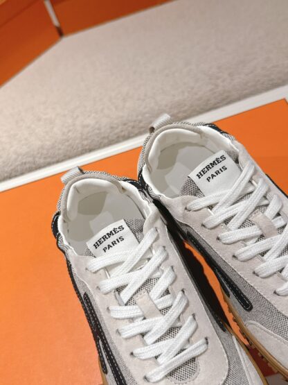Hermès apricot black goatskin contrasting sneakers, 2cm thick sole - Image 9