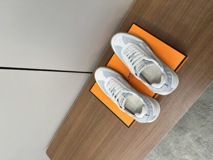 Hermès blue and white goatskin contrasting sneakers, 2cm thick sole - Image 9