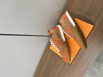 Hermès brown and orange goatskin contrasting sneakers, 2cm thick sole - Image 9