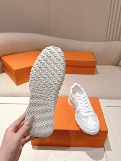 Hermès white goatskin contrasting sneakers, 2cm thick sole - Image 9