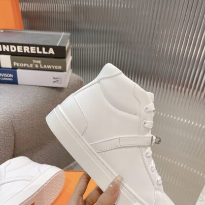 Hermes Kelly buckle pure white high top casual shoes - Image 9