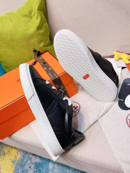 Hermes black latest kelly shoe buckle classic flat casual shoes - Image 9
