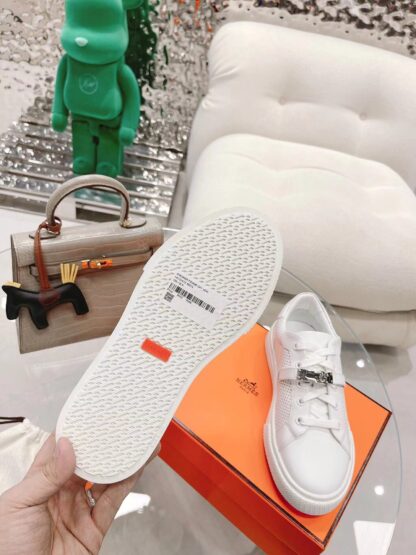 Hermes white latest kelly shoe buckle classic flat casual shoes - Image 9