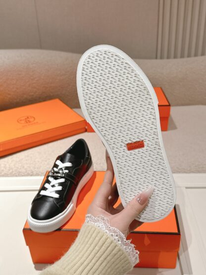 Hermes black and white latest kelly shoe buckle classic flat casual shoes - Image 9