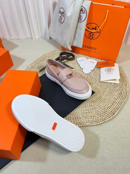 Hermes Kelly shoe buckle pink fashion noble casual loafers - Image 9