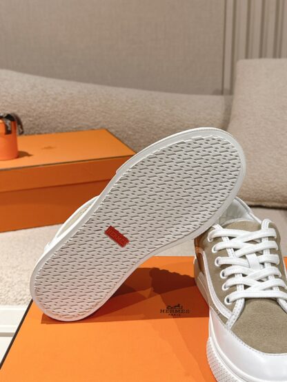 Hermes couple white apricot fashion casual skateboard shoes - Image 9