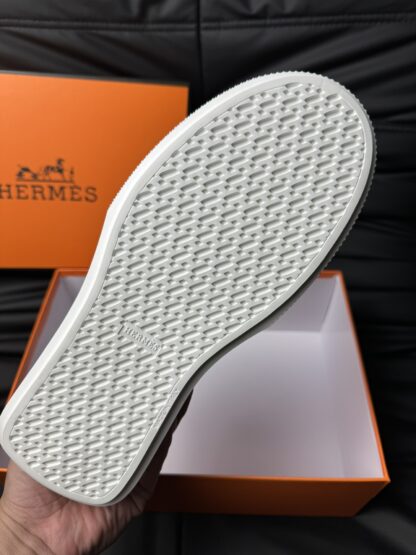 Hermes white and black color matching cowhide high-end noble high-top casual shoes - Image 8