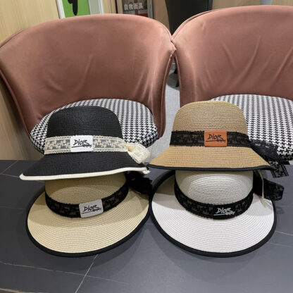 Dior Straw Flat Top Lace Sun Hat - Image 11