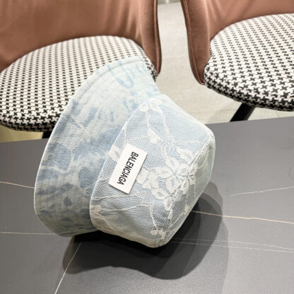 Balenciaga Spring Denim Embroidered Lace Bucket Hat - Image 10