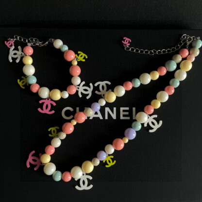 Chanel colorful macaron color multi-pendant ball double C necklace - Image 8